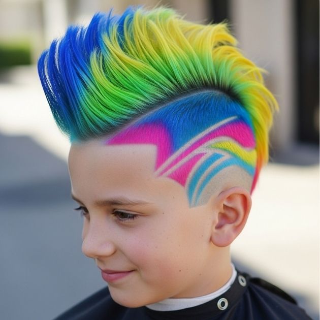 Colorful Mohawk Fade Haircut For Kids