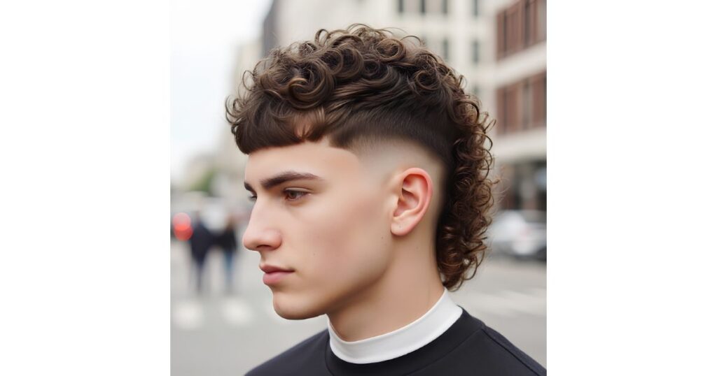 Curly Mullet Fade with Fringe
