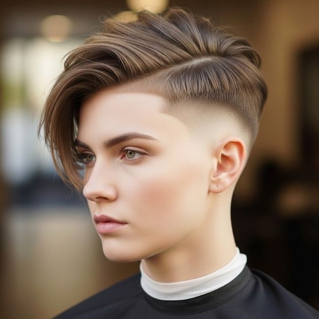 Side-Swept Short Hair with a Low Taper