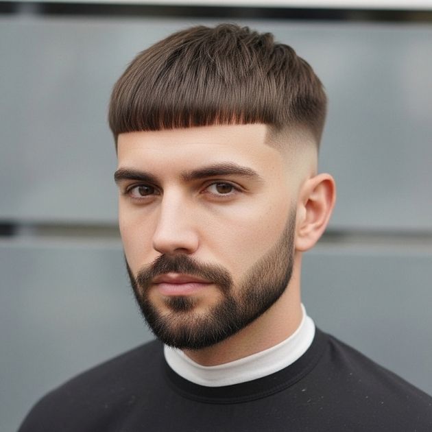 Blunt Fringe with Low Taper Fade