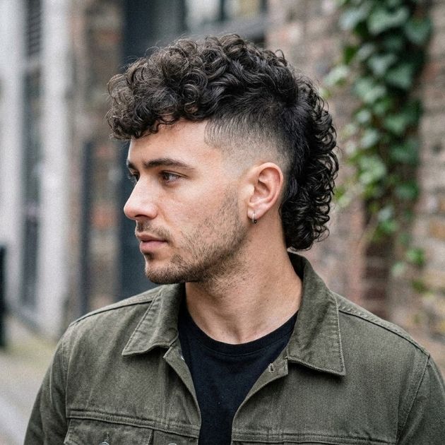 Curly Faux Hawk Mullet Fade
