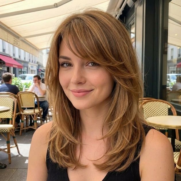 Layered Hair with Side-Swept Bangs