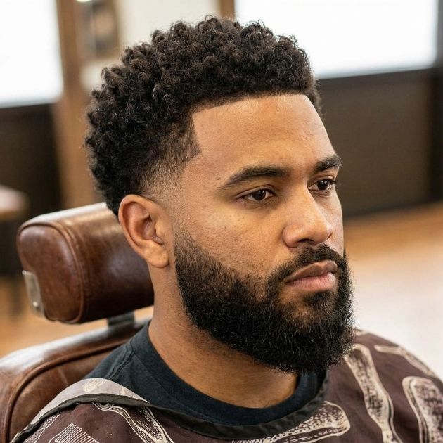 Curly Low Taper with Beard