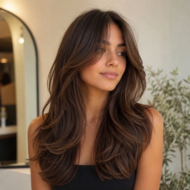 Long Layers with Curtain Bangs