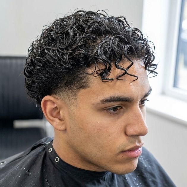 Low Taper Curly Wet Look