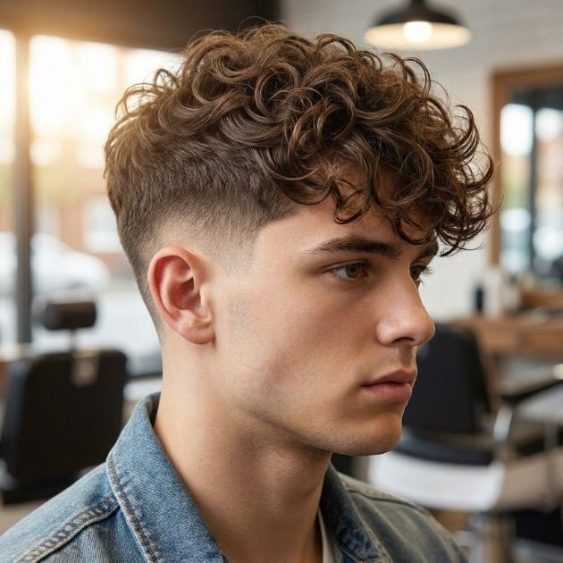 Low Taper Fade Curly Hair Long Top