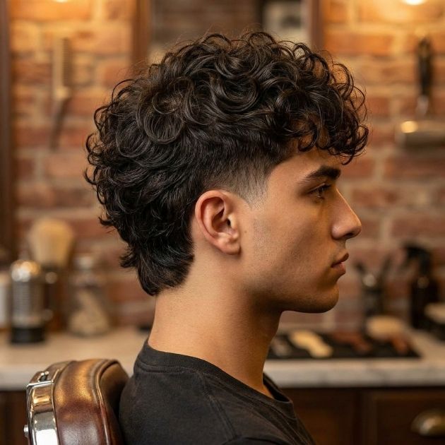 Low Taper Fade Curly Hair Wolf Cut