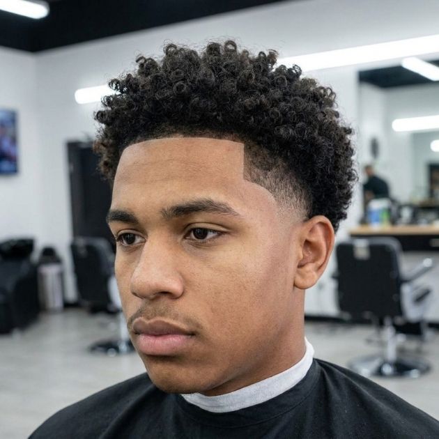 Low Taper Fade Curly Hair with Line Up