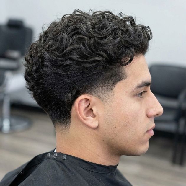 Low Taper Fade Layered Curly Hair