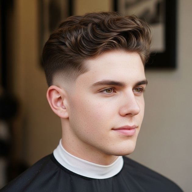 Low Taper Fade White Male with Curly or Wavy Top Style