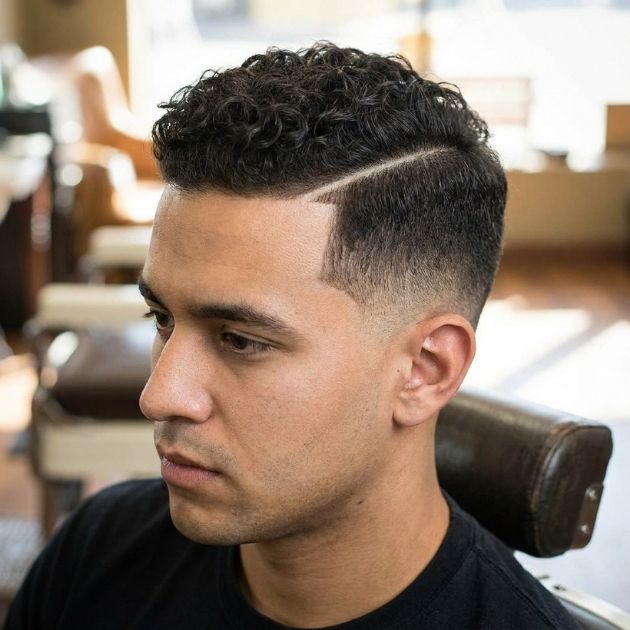 Low Taper with Curly Hard Part
