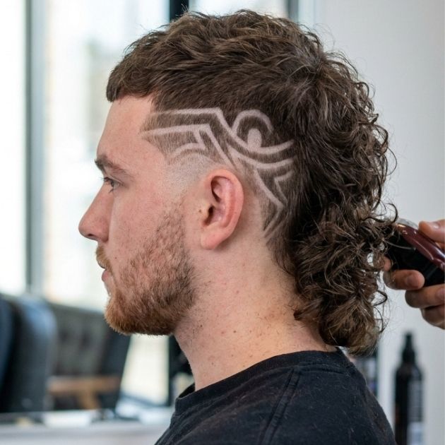Burst Fade Mullet with Design