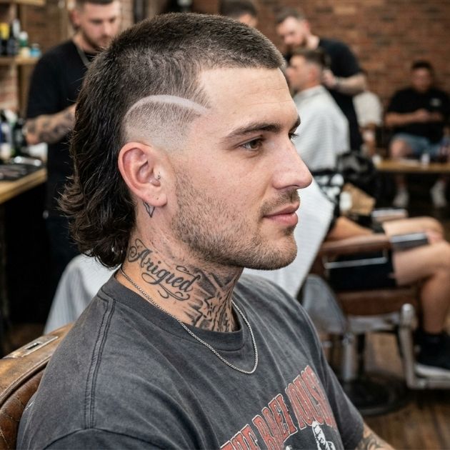 Buzz Cut Mullet with Burst Fade