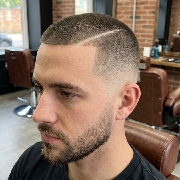 Buzz Cut with Hard Part and Taper
