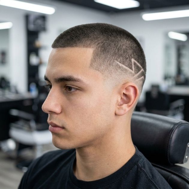 Buzz Cut with Low Taper and Design
