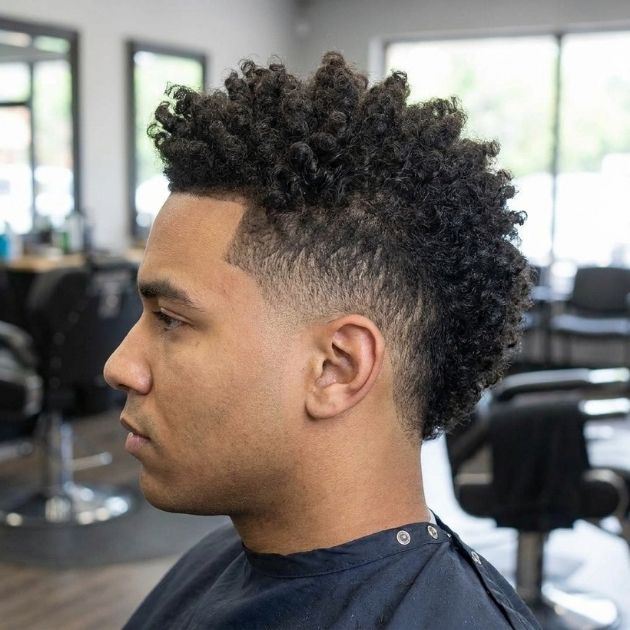 Curly Burst Fade Faux Hawk