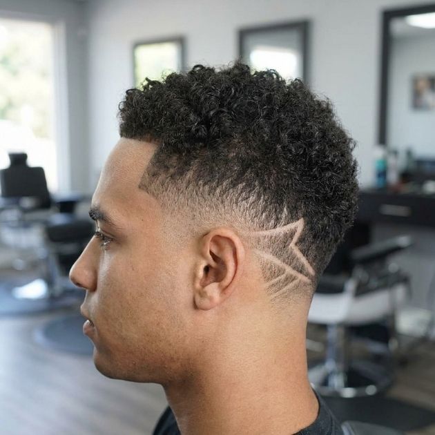Curly Burst Fade with Design