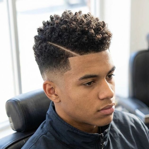 Curly Burst Fade with Hard Part
