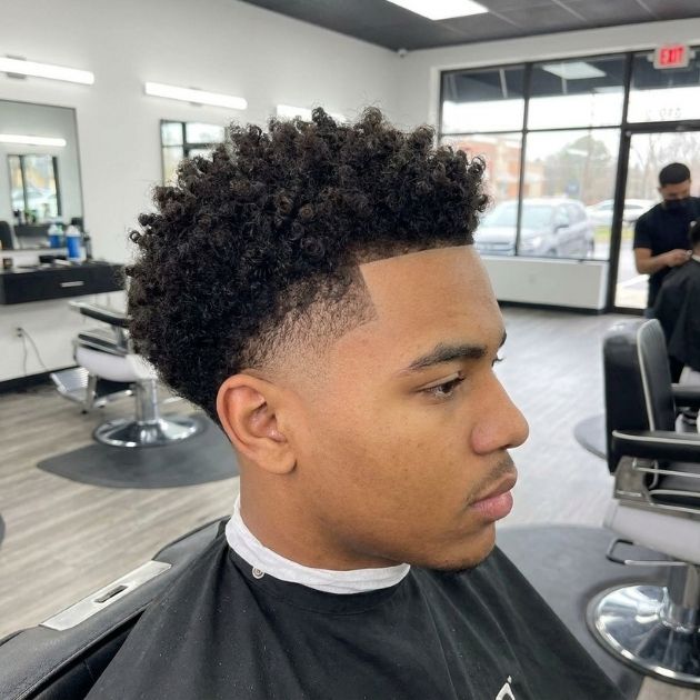 Curly Burst Fade with Line Up