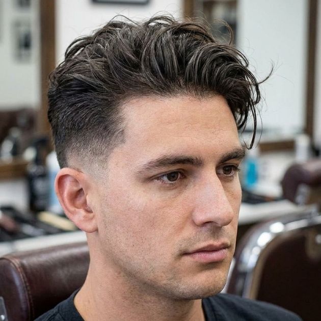 Low Fade Slick Back With Messy