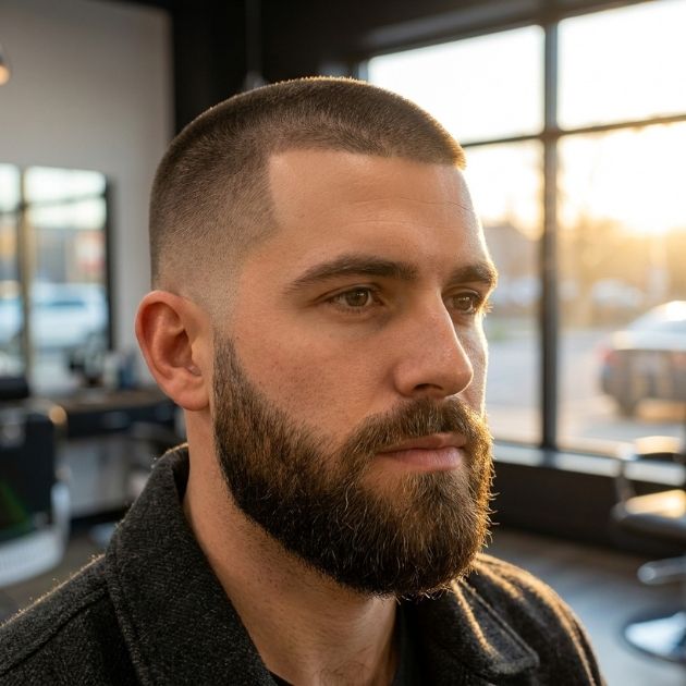 Low Taper Buzz Cut with Beard