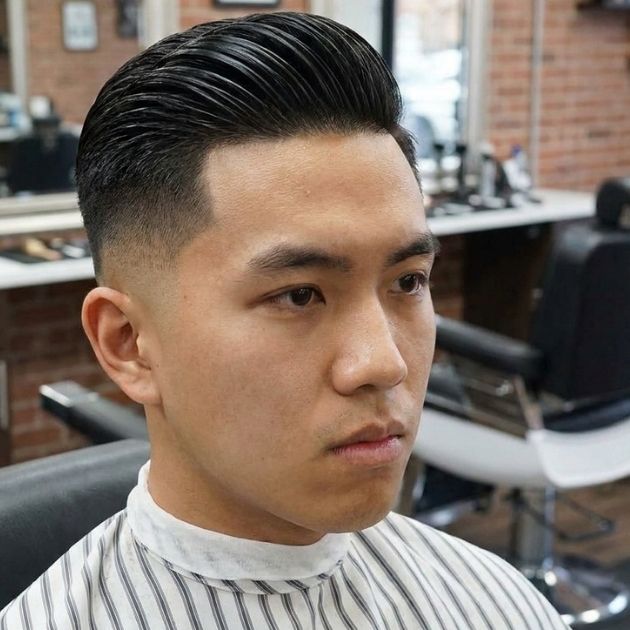 Low Taper Fade Asian Slick Back