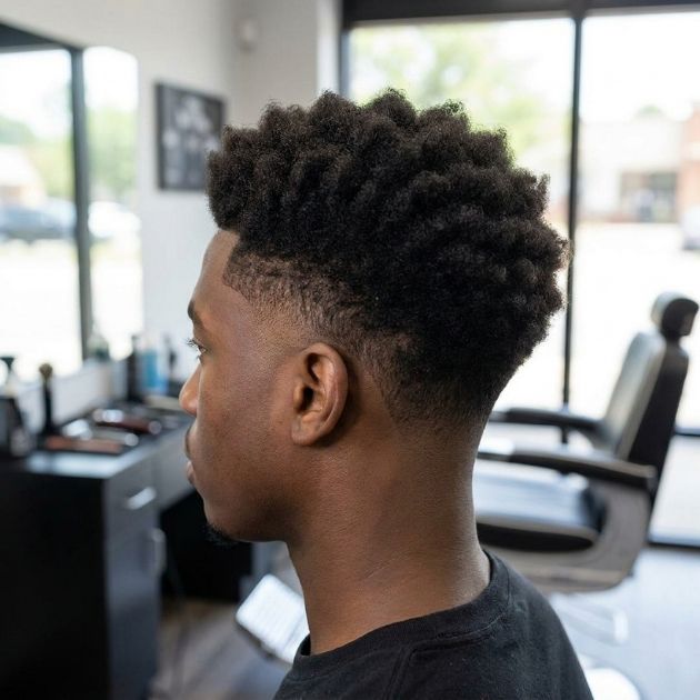 Low Taper Fade Black Burst Haircut
