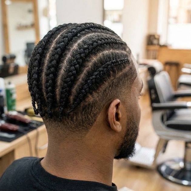 Low Taper Fade Black Cornrows
