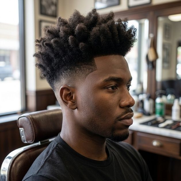Low Taper Fade Black Haircut High Volume Top