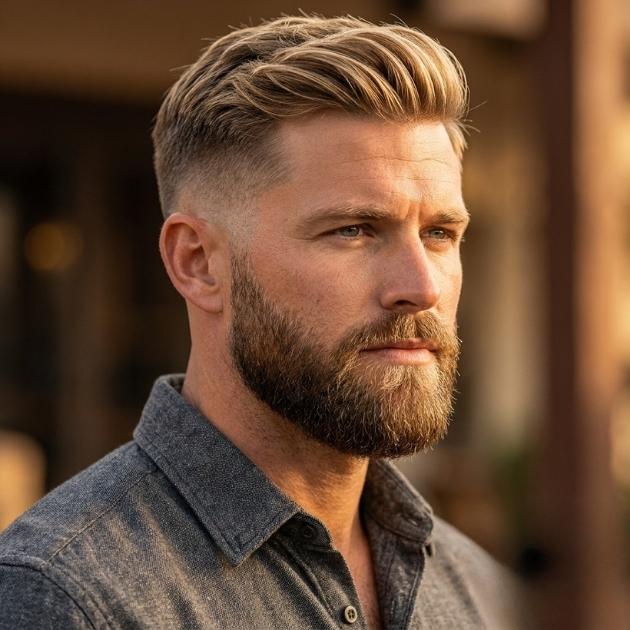Low Taper Fade Blonde Hair mit Bart (with Beard)