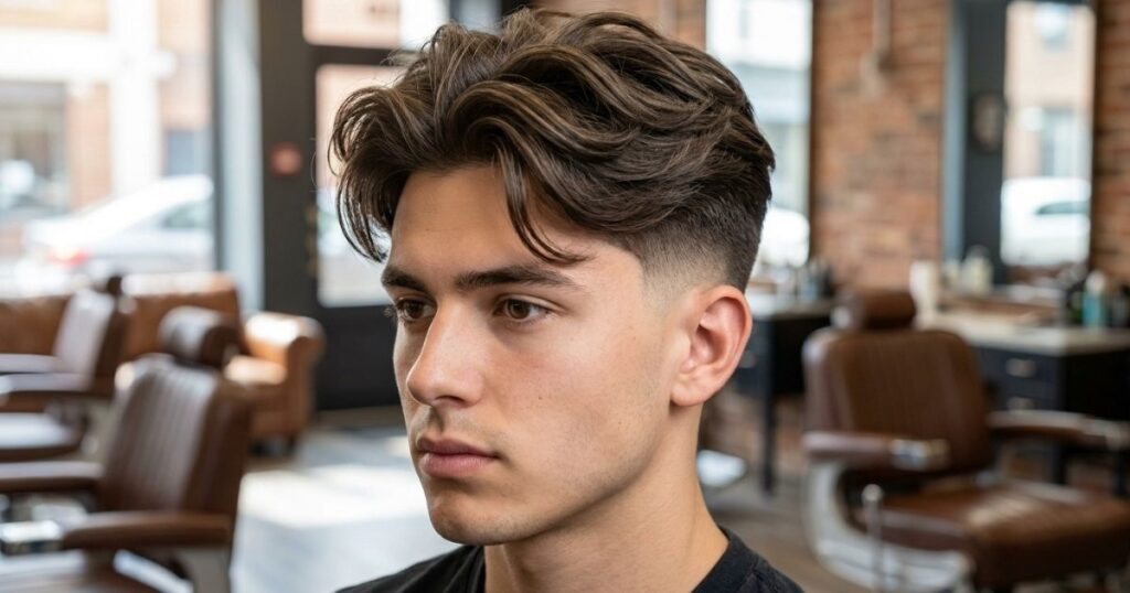 Low Taper Fade Fluffy Hair With Middle Part