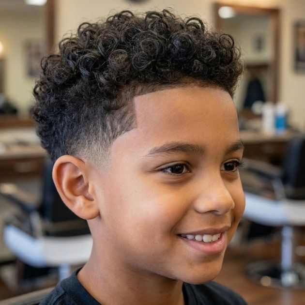 Low Taper Fade For Kids with Curly Hair