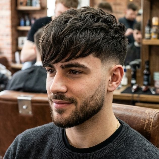 Low Taper Fade French Crop Hair Long Fringe