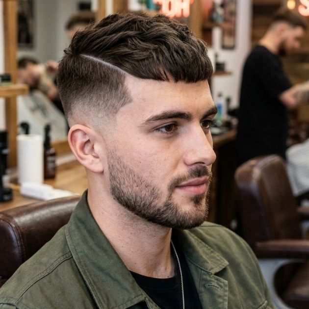 Low Taper Fade French Crop Hair with Hard Part