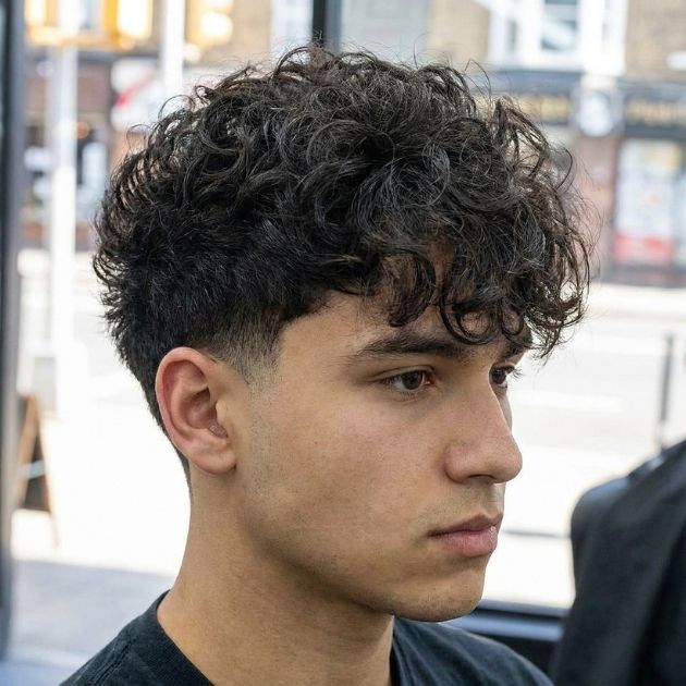 Low Taper Fade Fringe Curly Hair