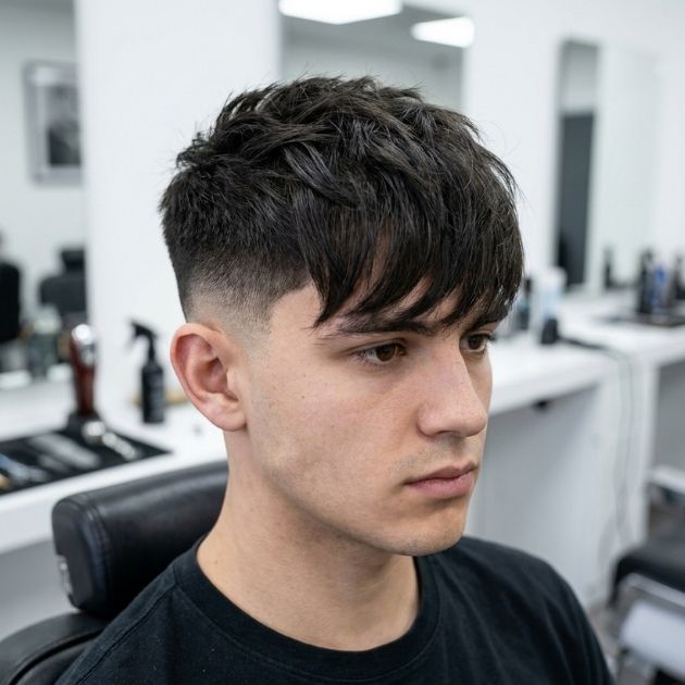 Low Taper Fade Layered Fringe