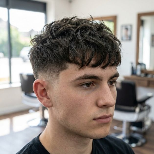 Low Taper Fade Messy Fringe
