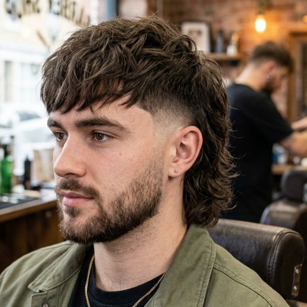 Low Taper Fade Mullet Textured Fringe