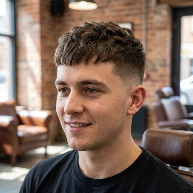 Low Taper Fade Short Fringe
