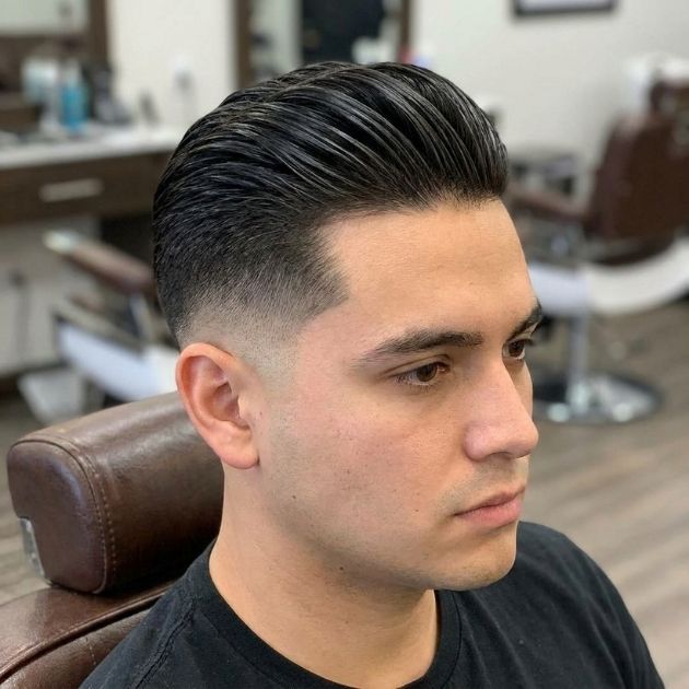 Low Taper Fade Slick Back With Long Hair
