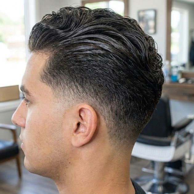 Low Taper Fade Slick Back with Curly