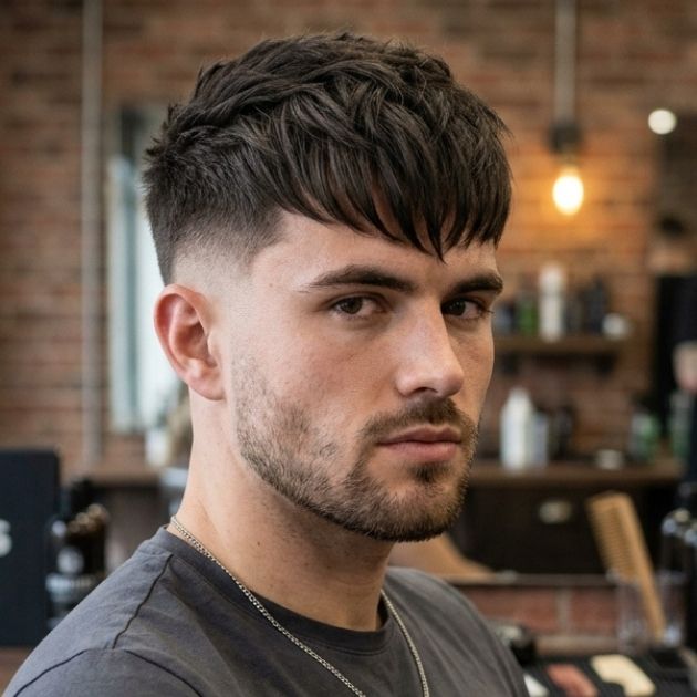 Low Taper Fade Straight Hair Textured Fringe