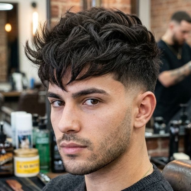 Low Taper Fade Textured Fringe Blowout