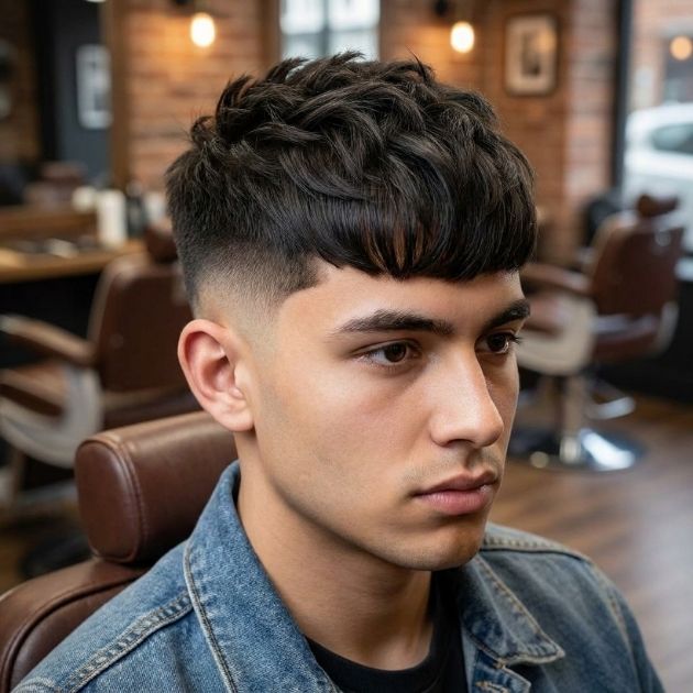 Low Taper Fade Thick Fringe