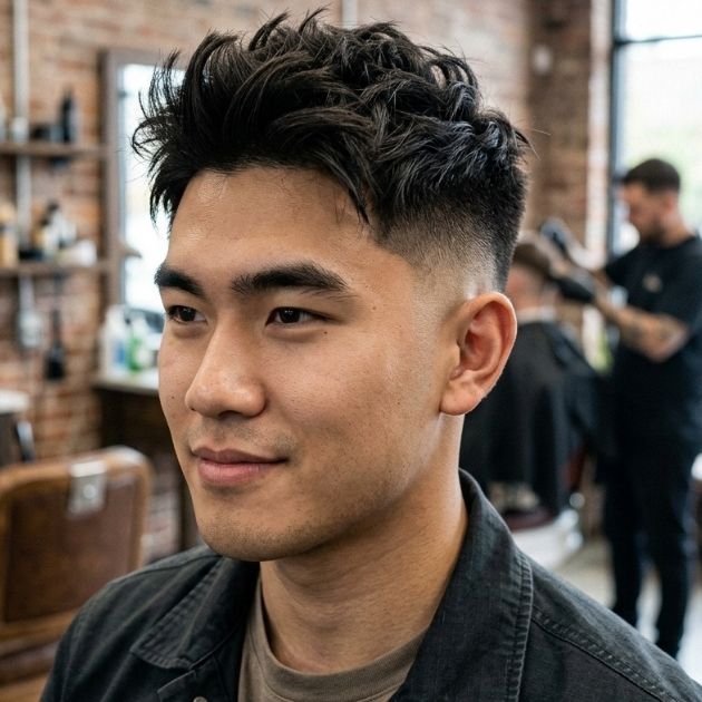 Low Taper Fade With Trending Textured Crop Asian