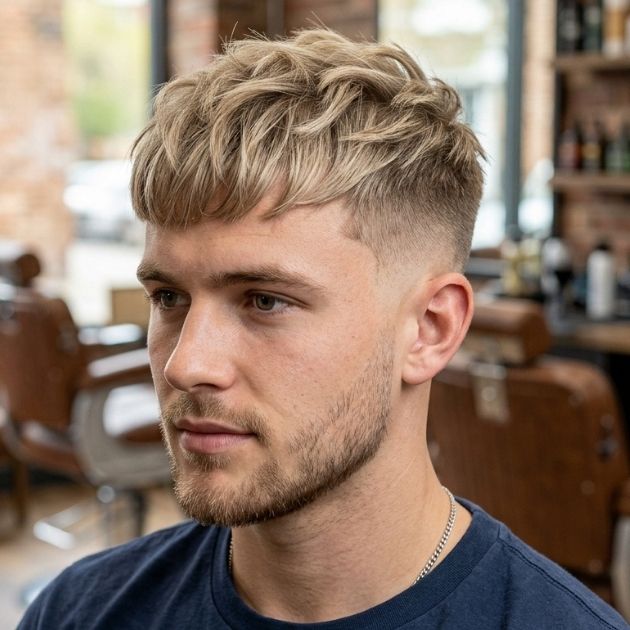 Low Taper Fade With Trending Textured Crop Blonde