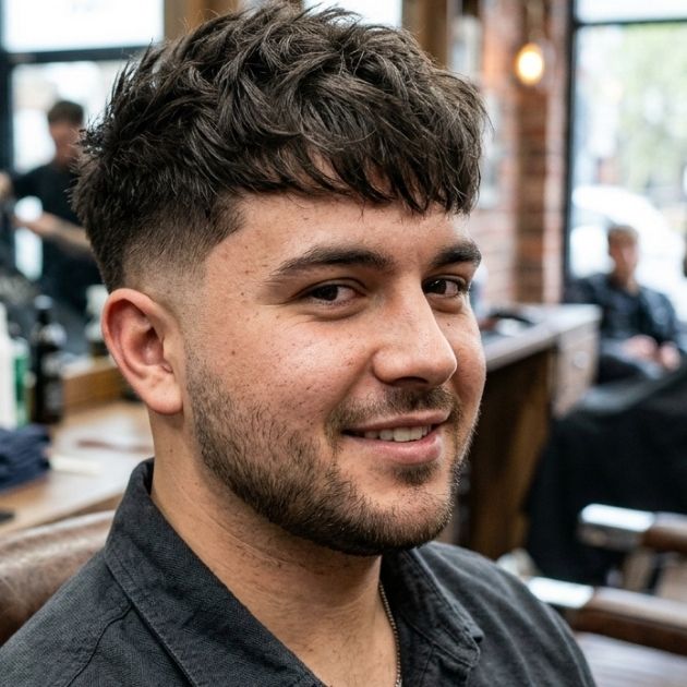 Low Taper Fade With Trending Textured Crop Round Face