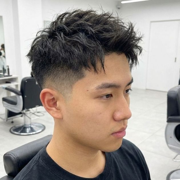 Low Taper Fade with Asian Messy Hair
