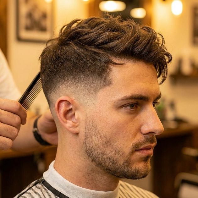 Low Taper Fade with Messy Comb Over