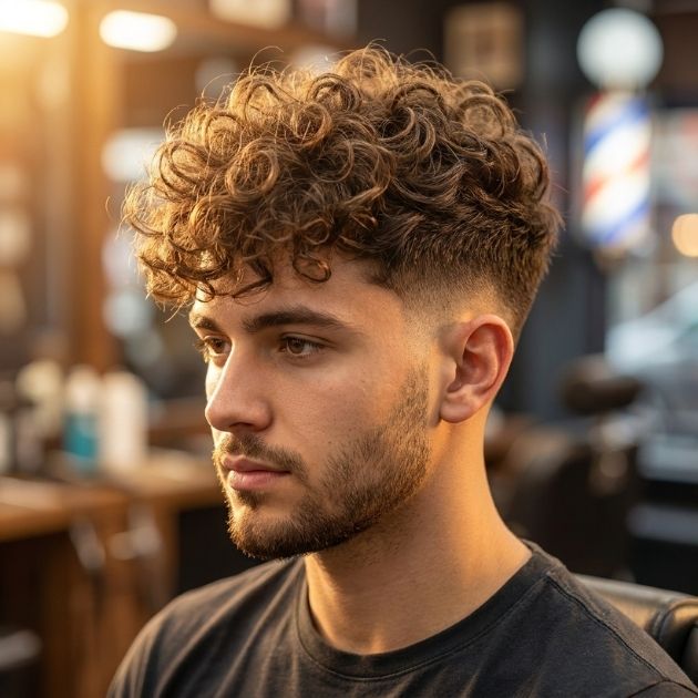 Low Taper Fade with Messy Curly Hair